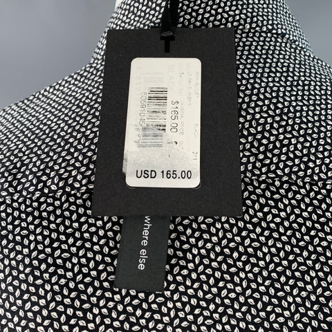 TED BAKER Size XS Blolet Black White Leaves Cotton Spread Collar Long Sleeve Shirt