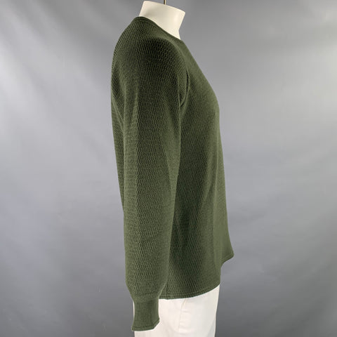 STEVENSON OVERALL CO. Taille XL Pull côtelé en laine vert olive chiné
