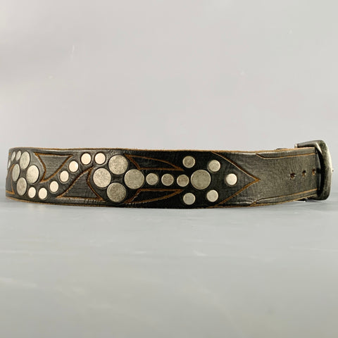 SKIN ON SKINS Size 36 Spiral Black Silver Studded Leather Belt