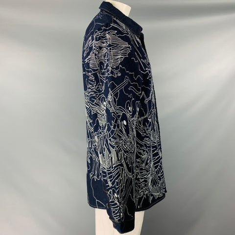 WHO DECIDES WAR Size XL -Four Horsemen- Navy White Embroidery Cotton Denim Coat