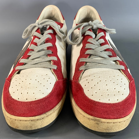 GOLDEN GOOSE Size 9 Red White & Grey Mixed Fabrics Leather & Suede Sneakers