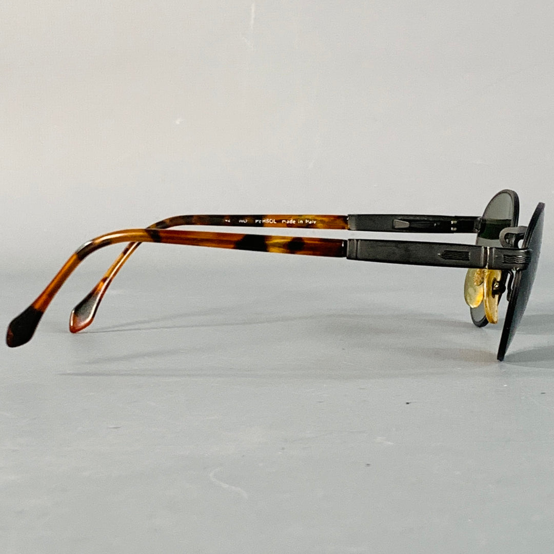 PERSOL Black Tortoiseshell Metal Round Sunglasses
