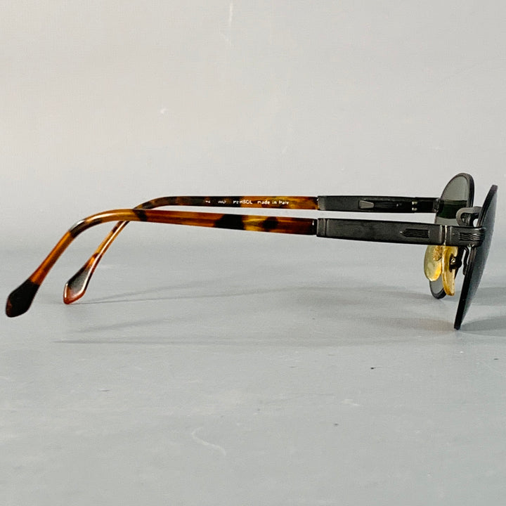 PERSOL Black Tortoiseshell Metal Round Sunglasses