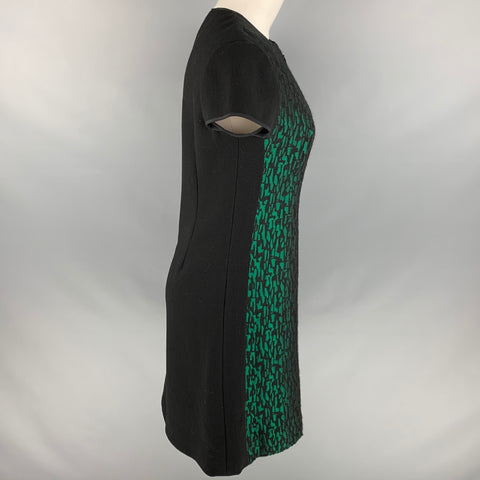 JOANNA MASTROIANNI Size 8 Black Green Jacquard Short Sleeve Below Knee Dress