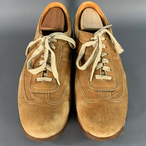 HERMES Size 10.5 Tan Nubuck Monogram Low Top Sneakers