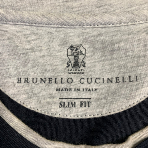 BRUNELLO CUCINELLI Size XL Black Grey Silk Cotton Crew Neck T-shirt