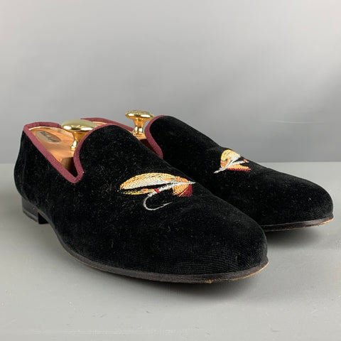 STUBBS & WOOTTON Size 9.5 Black Velvet Slip On Loafers