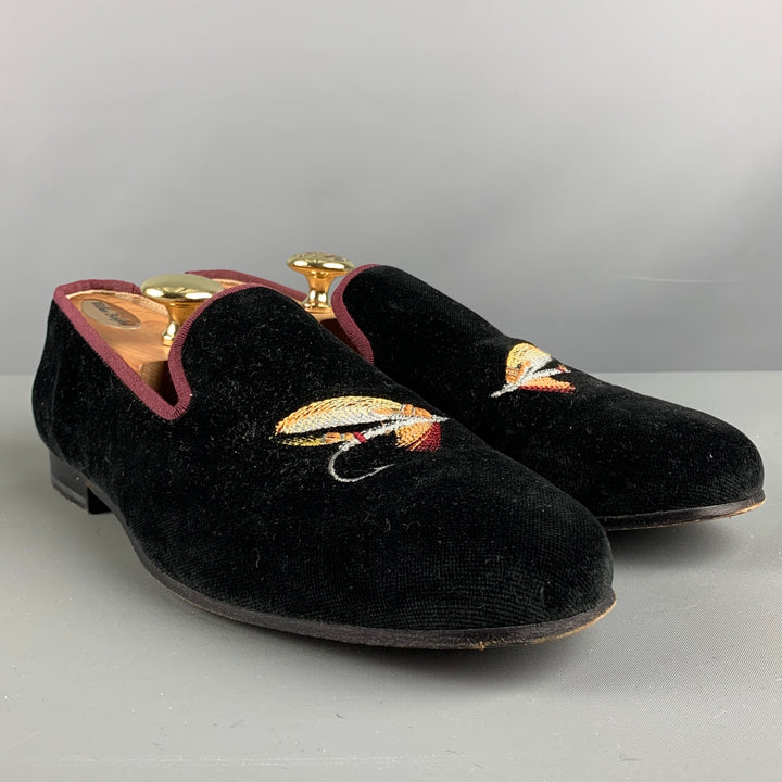 STUBBS &amp; WOOTTON Zapatos planos sin cordones de cuero de terciopelo negro Talla 9.5
