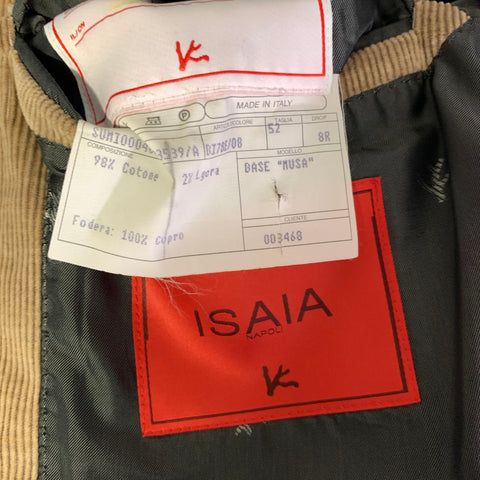 ISAIA Chest Size 42 Tan Corduroy Cotton Blend Notch Lapel Sport Coat