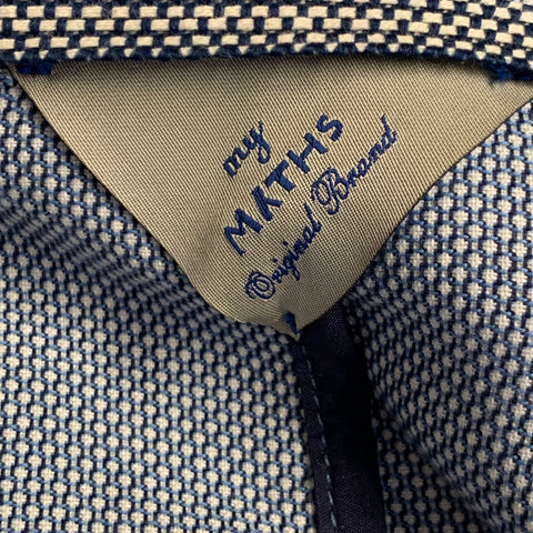 MYTHS Size 42 White Navy Nailhead Cotton Notch Lapel Jacket
