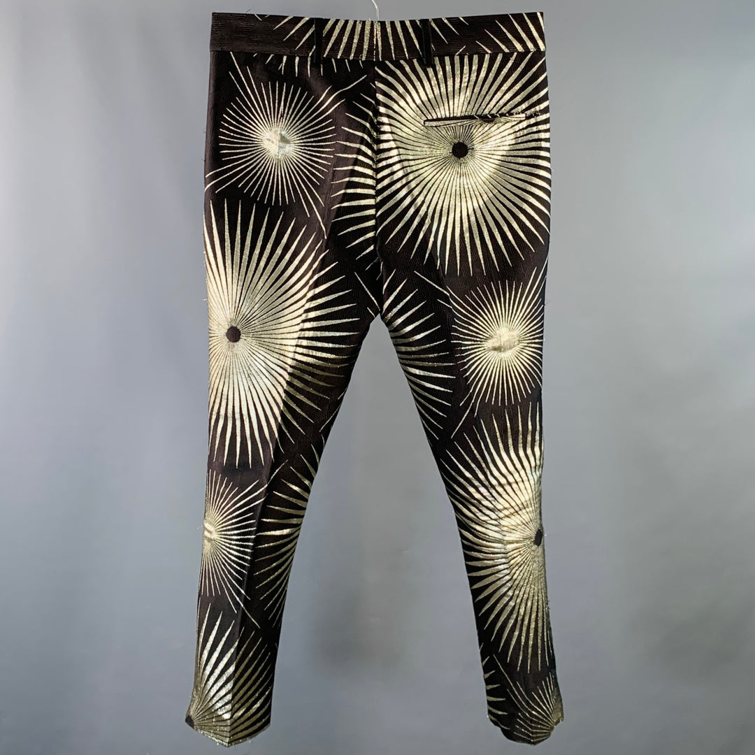 HAIDER ACKERMANN Size 32 Black Gold Jacquard Silk Blend Sunburst Cropped Casual Pants