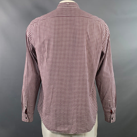BURBERRY BRIT Taille XL Chemise à Manches Longues en Coton à Carreaux Vichy Blanc Bordeaux
