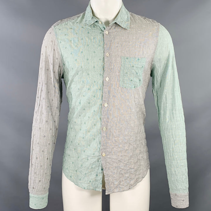 OPENING CEREMONY Size M Grey Mint Color Block Cotton Long Sleeve Shirt