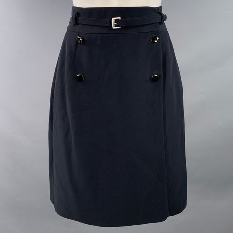 ALEXANDER MCQUEEN Size 8 Black Acetate Blend Double Breasted Belted Skirt