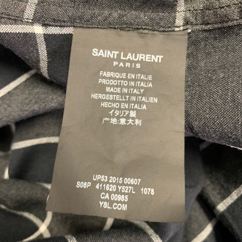 SAINT LAURENT Size M Grey Black White Plaid Tencel Viscose Long Sleeve Shirt