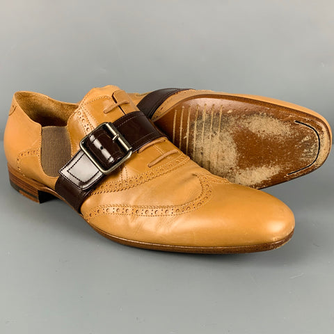 DRIES VAN NOTEN Size 10 Tan Brown Wingtip Leather Belted Lace Up Shoes