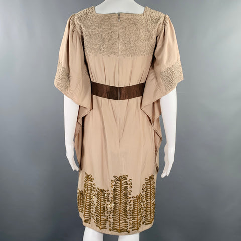 COSMIC WONDER Taille S Kaki Beige Robe Oversize Brodé en Soie Coton