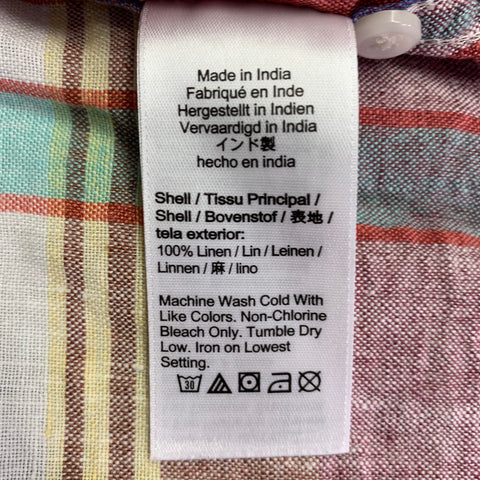 J.CREW Size L Multi-Color Madras Linen One Pocket Short Sleeve Shirt