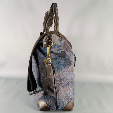 ETRO Blue Brown Paisley Canvas Shoulder Bag
