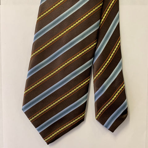 ERMENEGILDO ZEGNA Brown Blue Stripe Silk Cotton Tie