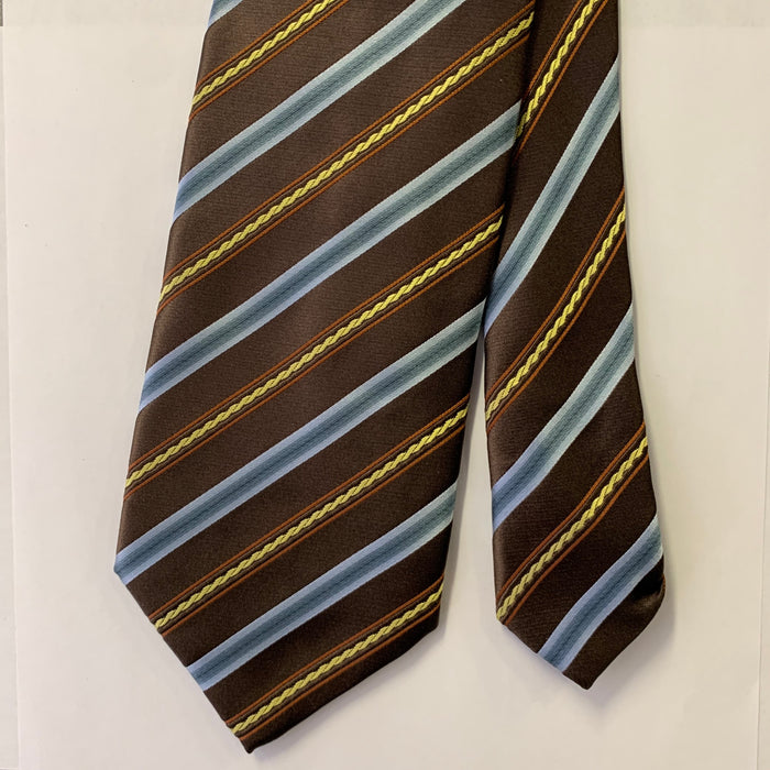 ERMENEGILDO ZEGNA Brown Blue Stripe Silk Cotton Tie