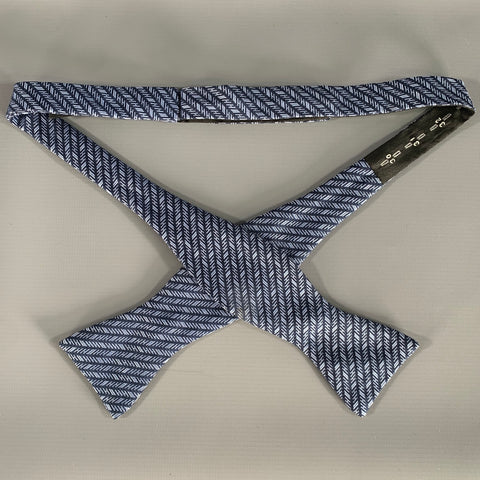 HERMES Navy Blue Herringbone Silk Bow Tie