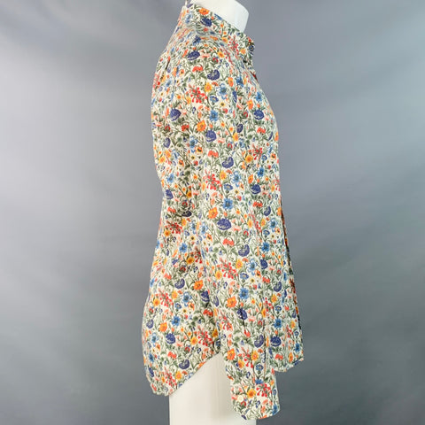 PAUL SMITH Size M White Multi Color Floral Cotton Long Sleeve Shirt