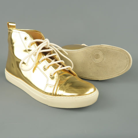 RALPH LAUREN Size 8 Metallic Gold Leather Silvana High Top Sneakers