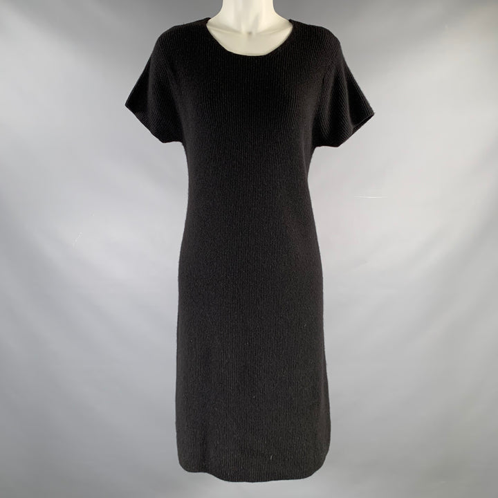 VINTAGE Size M Black Knit Short Sleeve Dress
