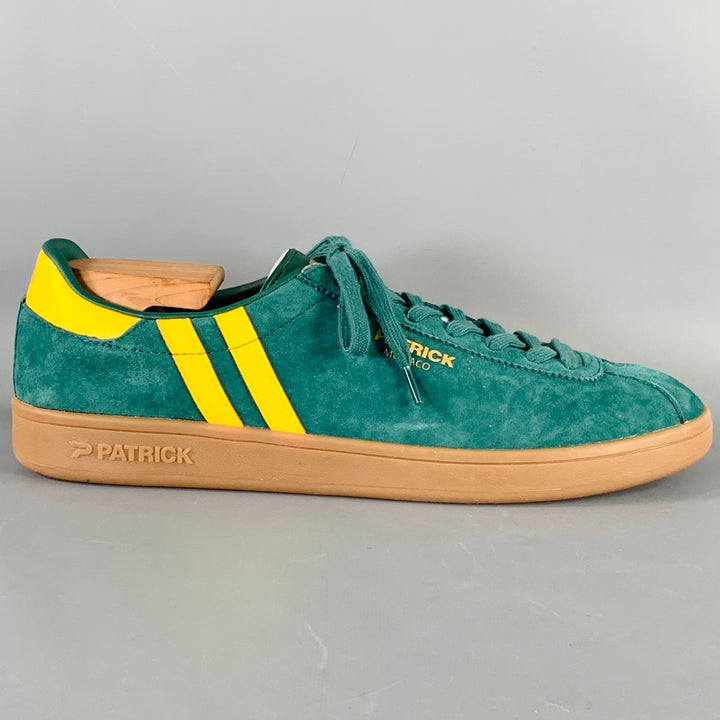 PATRICK MONACO Size 12 Cupsole Green Yellow Stripe Suede Low Top Sneakers