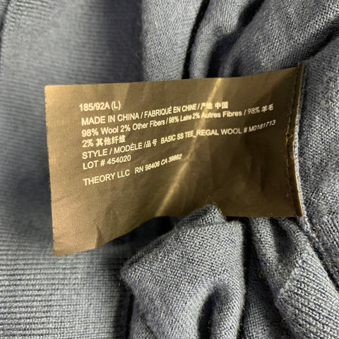 THEORY Size L Blue Knit Wool Blend Crew Neck T-shirt