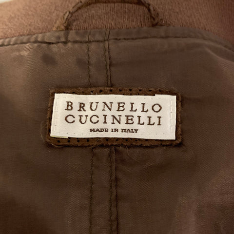 BRUNELLO CUCINELLI Size L Brown Perforated Leather Bomber Jacket
