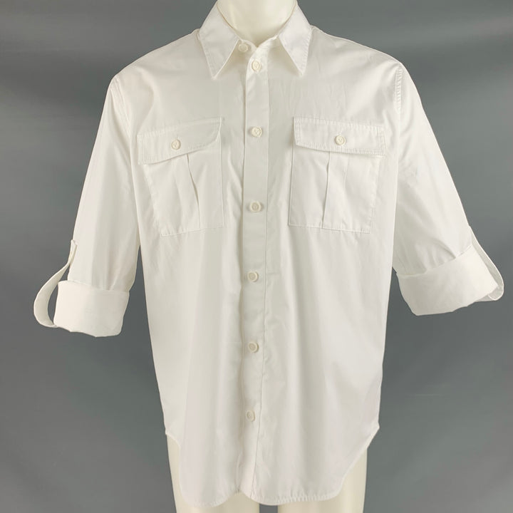 BOTTEGA VENETA Taille M Chemise à manches longues boutonnée en coton blanc