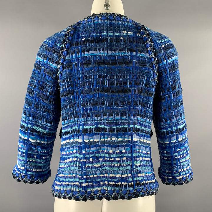 CHANEL Size 6 Blue Light Blue Cotton Blend Stripe Jacket