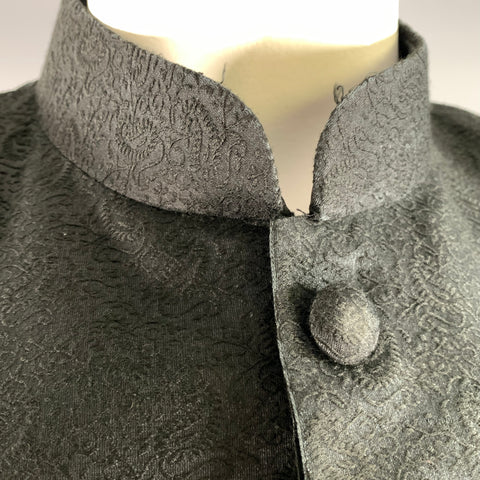 CUSTOM MADE Size 42 Black Paisely Jacquard Nehru Collar Coat