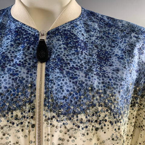 ALEXANDER MCQUEEN Size 46 Off White Blue Print Viscose Bomber Jacket