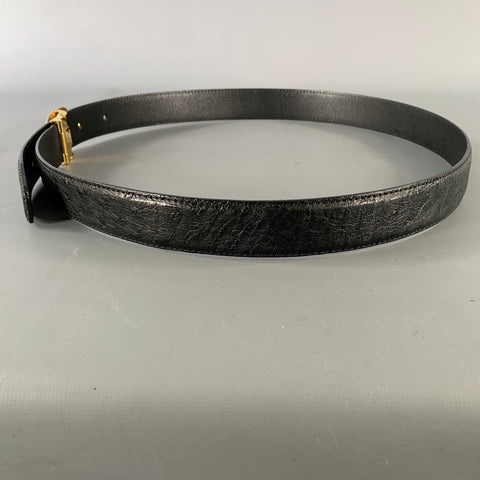 DUNHILL Size 36 Black Gold  Leather Belt