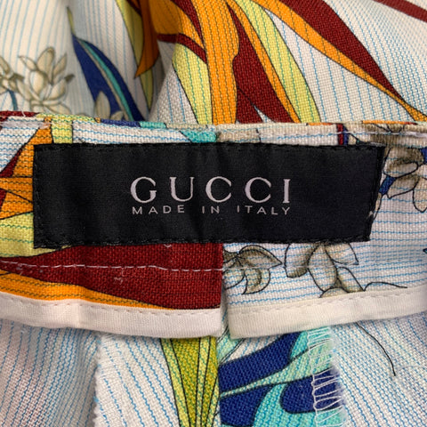 GUCCI Size 32 White Multi-Color Floral Cotton Straight Casual Pants