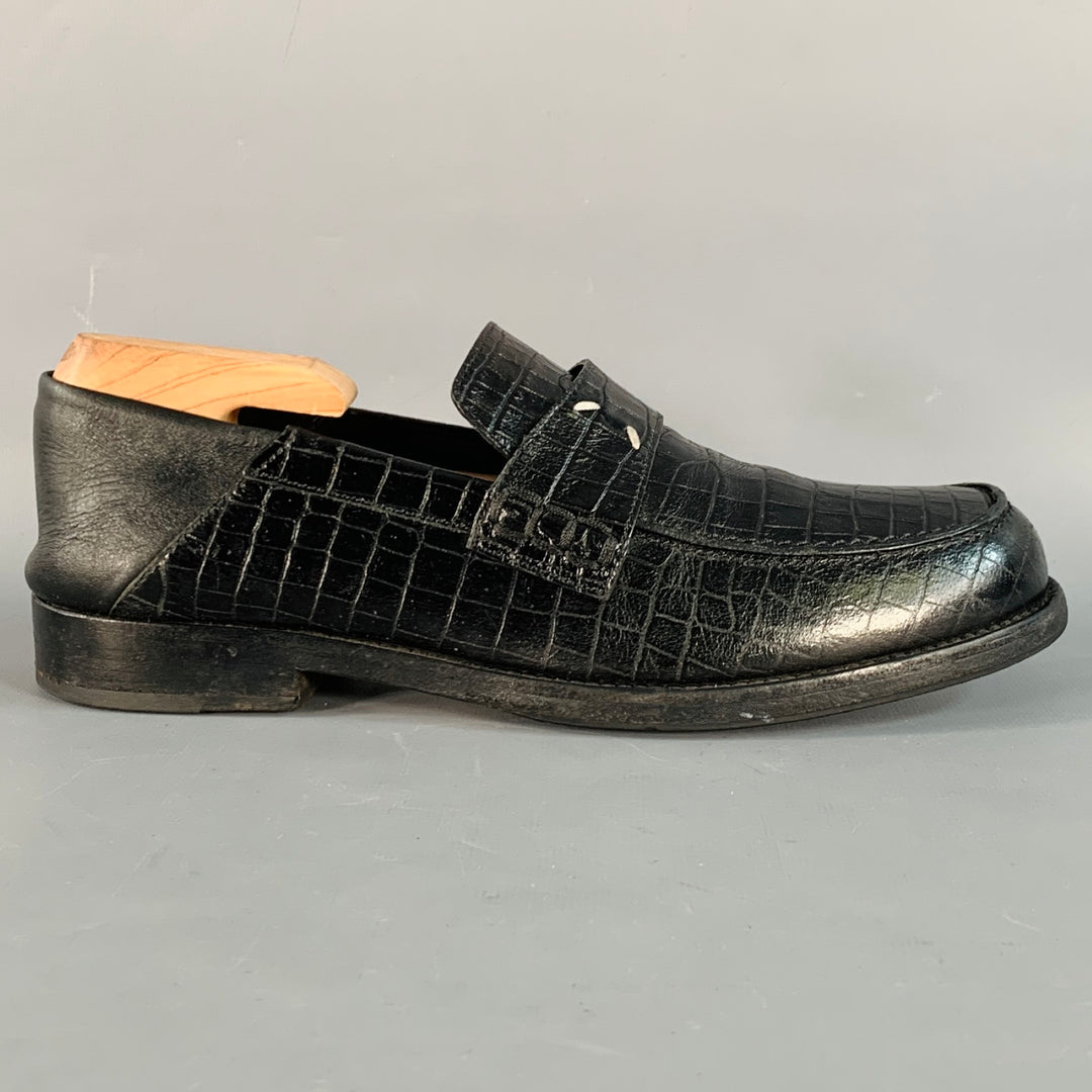 MAISON MARGIELA Size 10 Black Croc Embossed Leather Loafer Flats