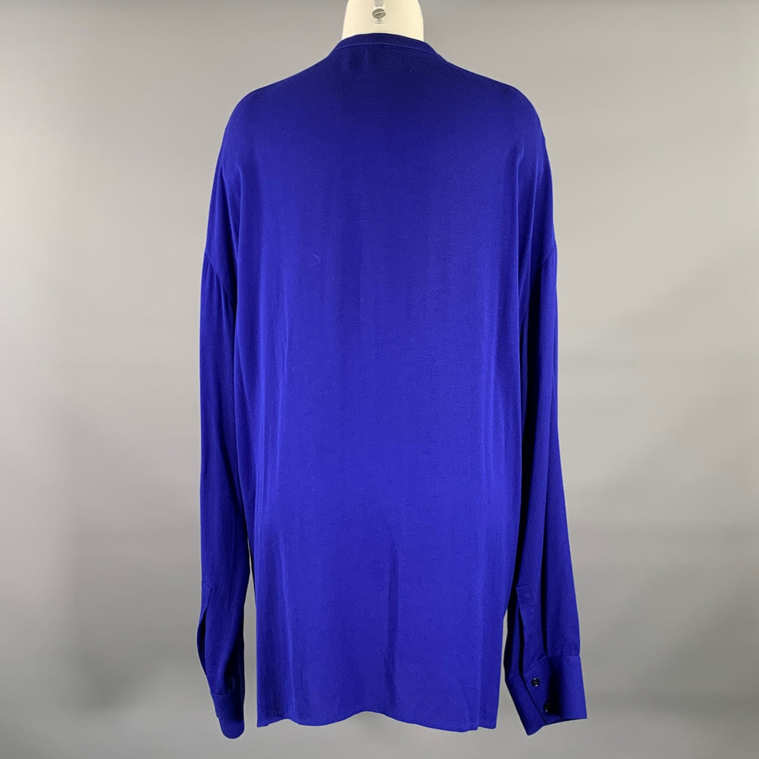 HAIDER ACKERMANN Size S Blue Viscose Nehru Collar Shirt