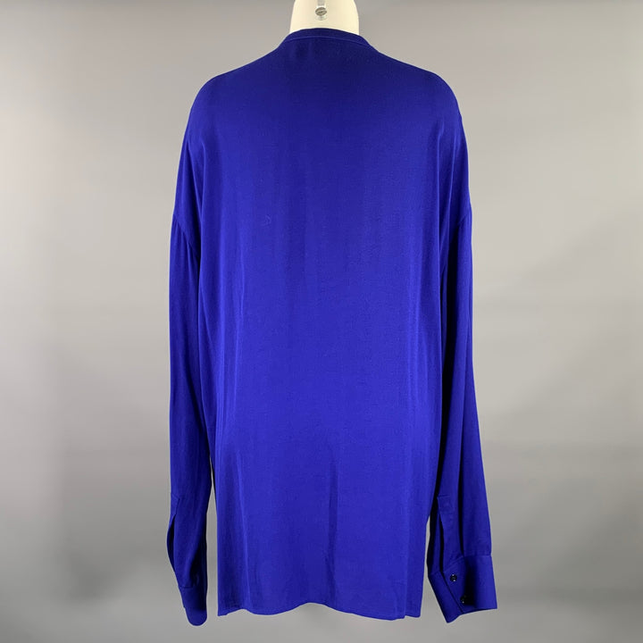 HAIDER ACKERMANN Size S Blue Viscose Nehru Collar Shirt