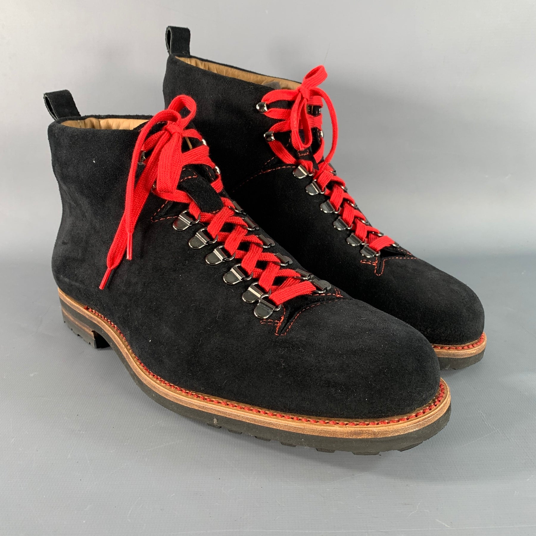 PAUL STUART Size 12 Black Red Textured Leather Lace Up Boots 