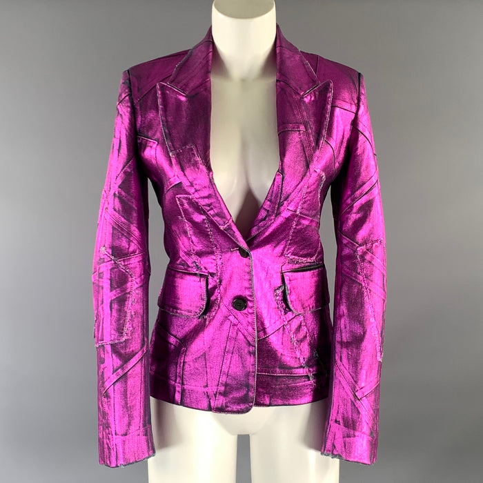 TOM FORD Size XS Pink Fuchsia Denim Metallic Peak Lapel Jacket Indoor Blazer