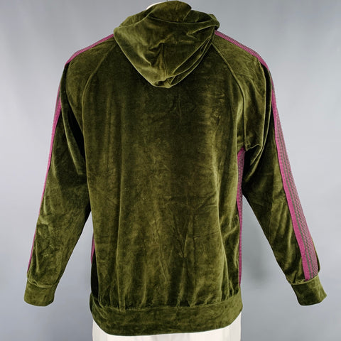 NEEDLES Size L Green Purple Velvet Cotton Blend Hooded Sweatshirt