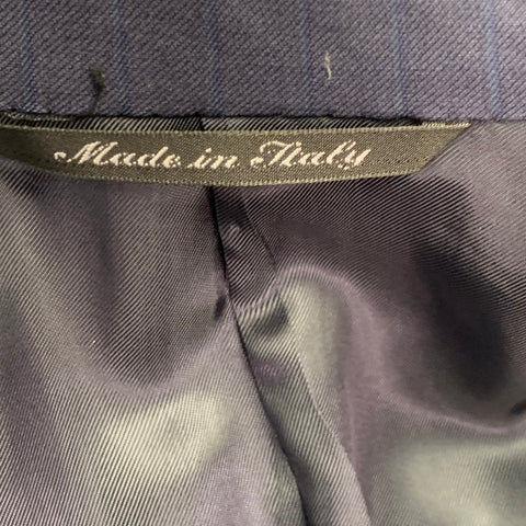 CANALI Size 48 Regular Navy Blue Pinstripe Virgin Wool Notch Lapel Suit