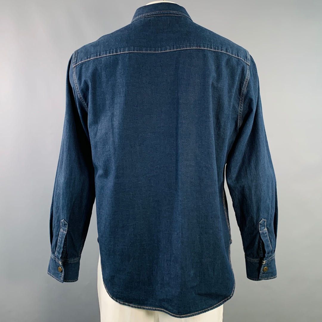 BILLY REID Size XL Shoals Blue Indigo Contrast Stitch Cotton Snaps Long Sleeve Shirt