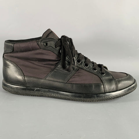 PRADA Size 7 Black Mixed Fabrics Nylon Leather Lace-Up Sneakers