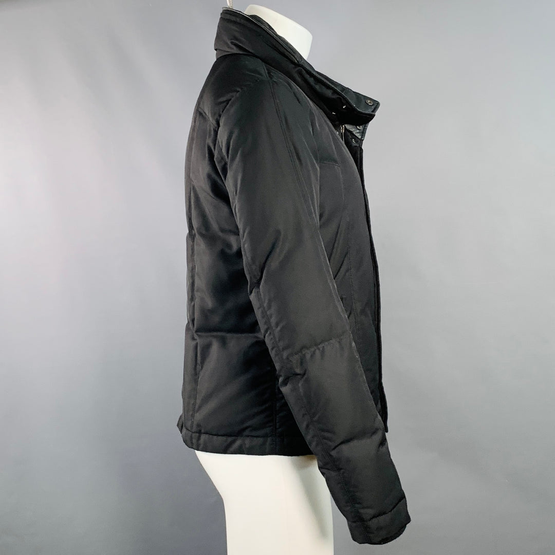 FENDI Size M Black Nylon Padded Hidden Hood Zip Snaps Jacket