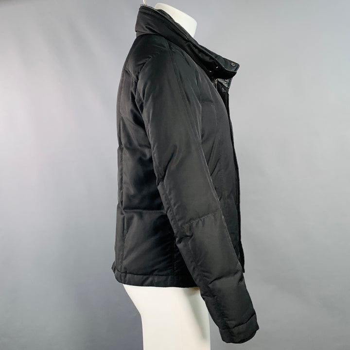 FENDI Size M Black Nylon Padded Hidden Hood Zip Snaps Jacket