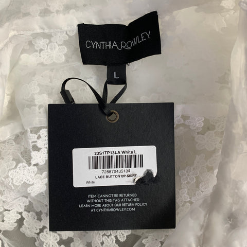 CYNTHIA ROWLEY Size L White Polyester Floral Lace Button Up Shirt